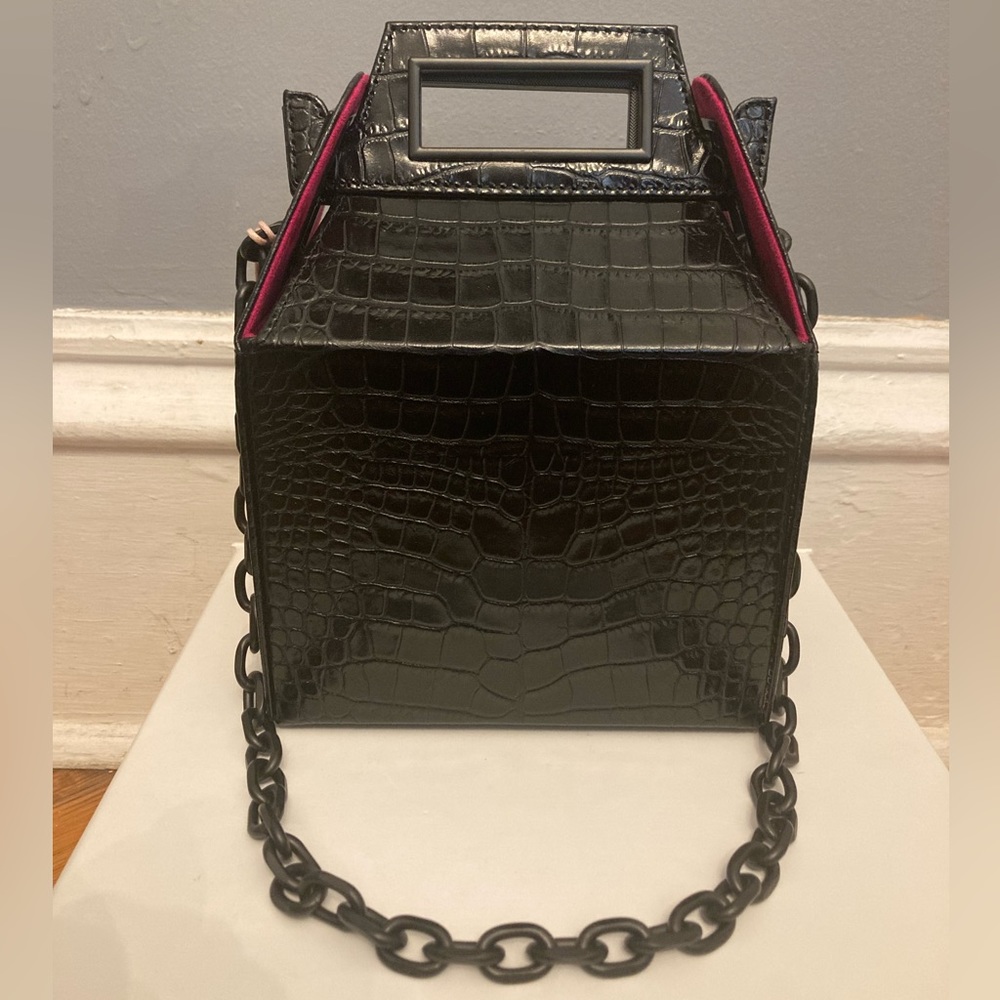 BNWT POP & SUKI Black Croc-Embossed Leather Takeout Bag